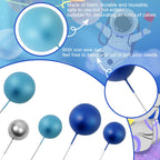 Acmee 115 Pcs Ball Cake Toppers – Blue & Silver Foam Ball Picks for Birthday, Wedding & More