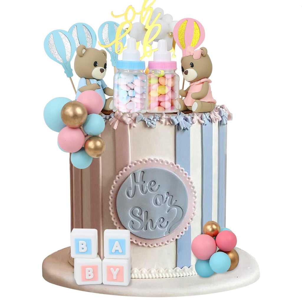 Acmee 47 Pcs Bear Cake Toppers – Gender Reveal & Baby Shower Decoration Kit