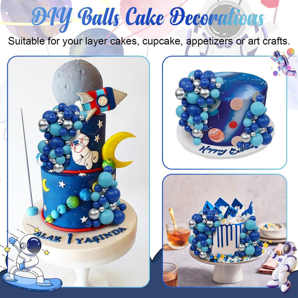 Acmee 115 Pcs Ball Cake Toppers – Blue & Silver Foam Ball Picks for Birthday, Wedding & More