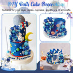 Acmee 115 Pcs Ball Cake Toppers – Blue & Silver Foam Ball Picks for Birthday, Wedding & More