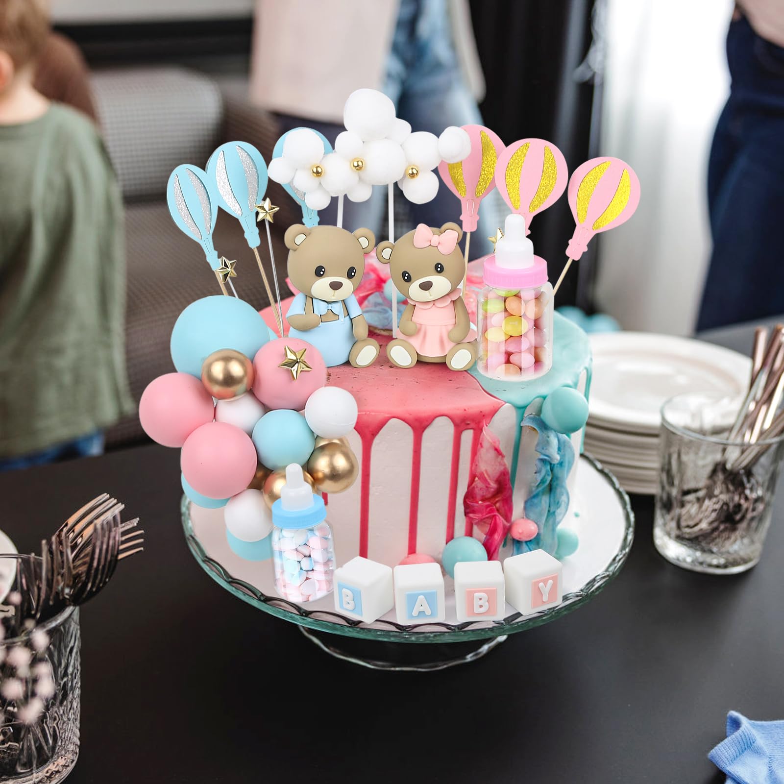 Acmee 47 Pcs Bear Cake Toppers – Gender Reveal & Baby Shower Decoration Kit