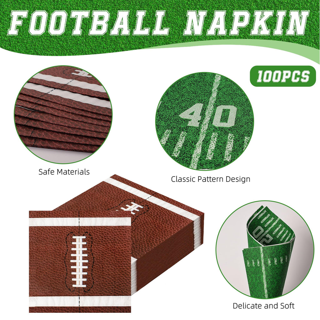 Actilize 100-Pack Football Party Napkins – 2 Designs, 6.5-Inch Disposable Napkins