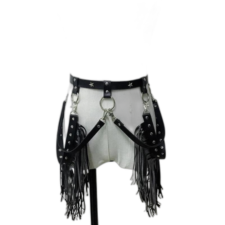 Women's Gothic Punk Pentagram Garter Set with Tassel Bra Harness