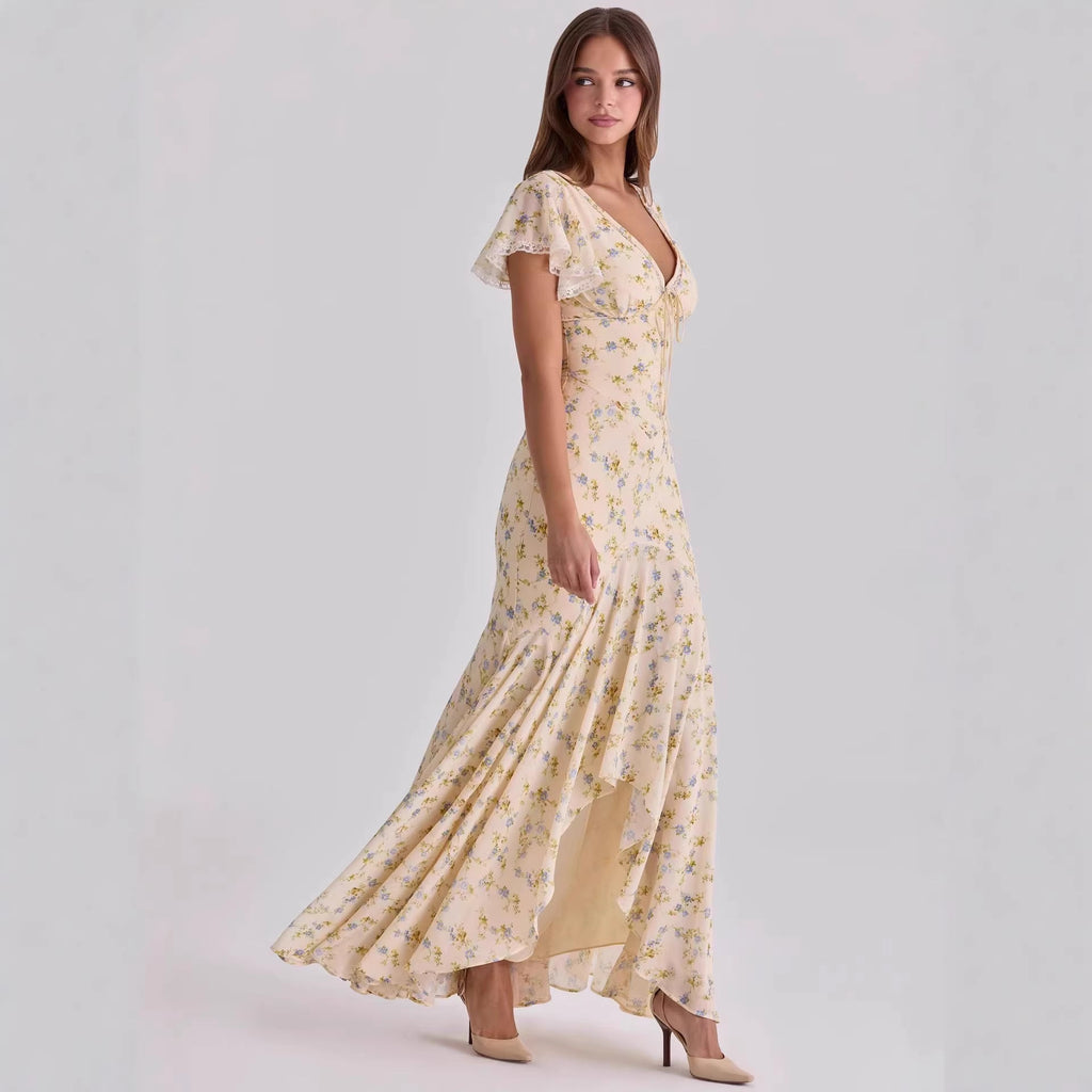 V-neck Long Flowing Maxi Dress For Women