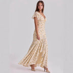 V-neck Long Flowing Maxi Dress For Women