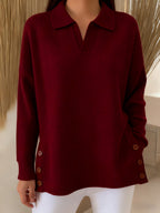 Women's Solid-Color Lapel Pullover Long-Sleeve Top