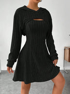 Women's Two-piece Set Dresses New Fashion Fall Winter Hooded Shawl Long-sleeved Vest Short Skirt