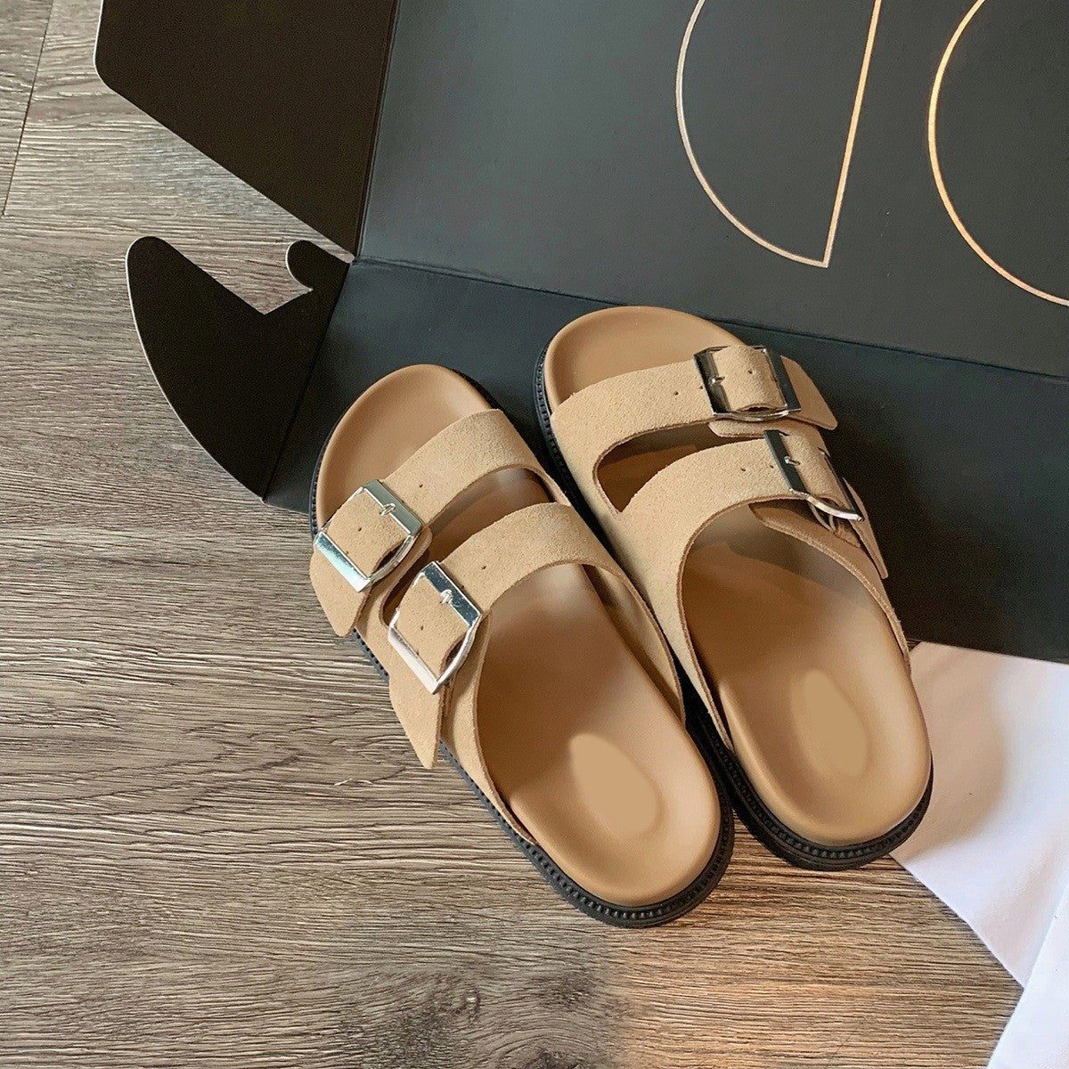 Casual Women's Summer Wear Birkenstock Shoes Belt Buckle Half Slippers