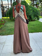 Ethnic Print Paneled Sleeveless Wide-Leg Jumpsuit