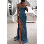 Women's V-Neck Split Maxi Dress - Elegant Sleeveless Evening Party Gown