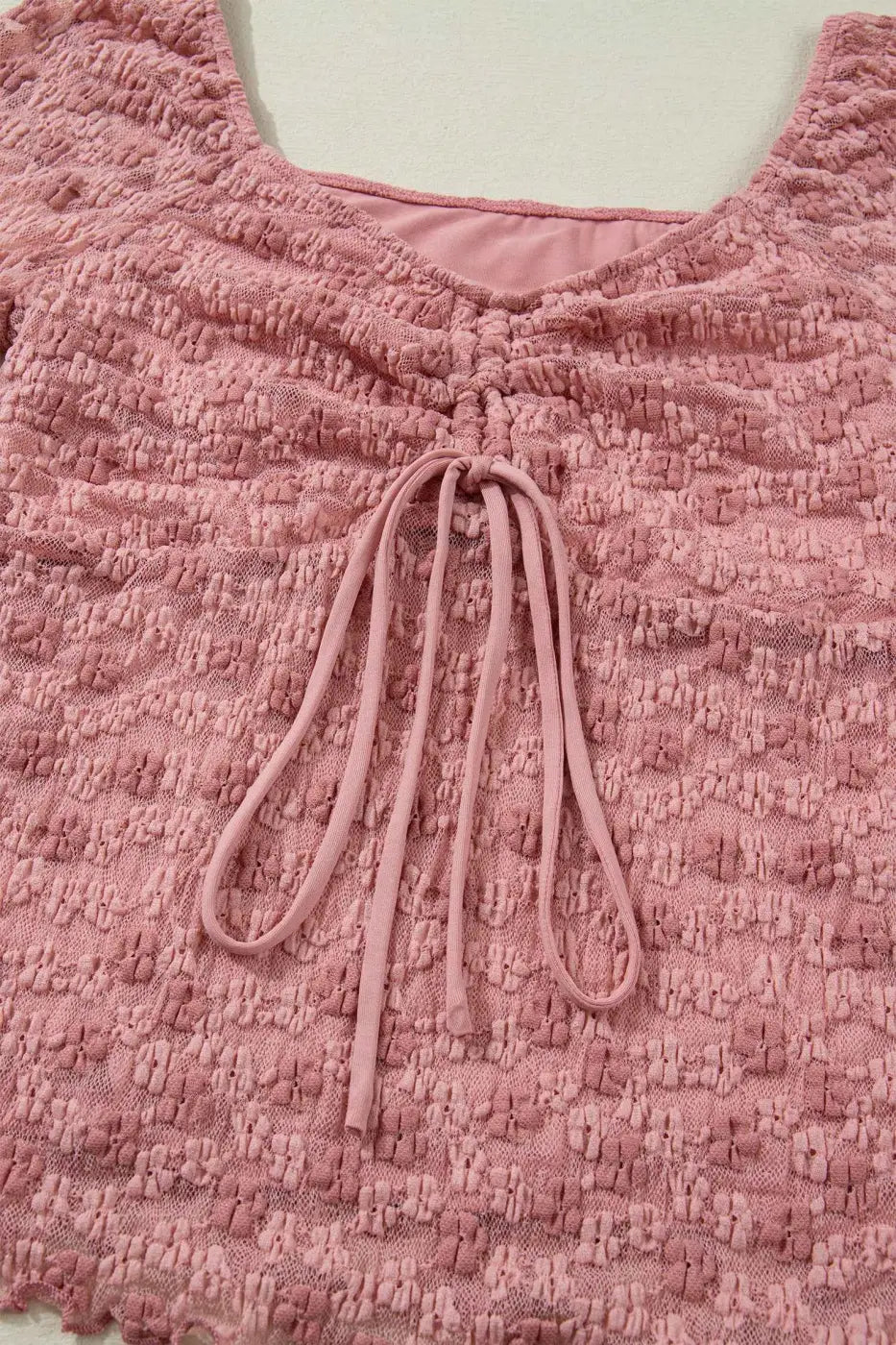 Pink Floral Lace Bell Sleeve Square Neck Blouse Women UK