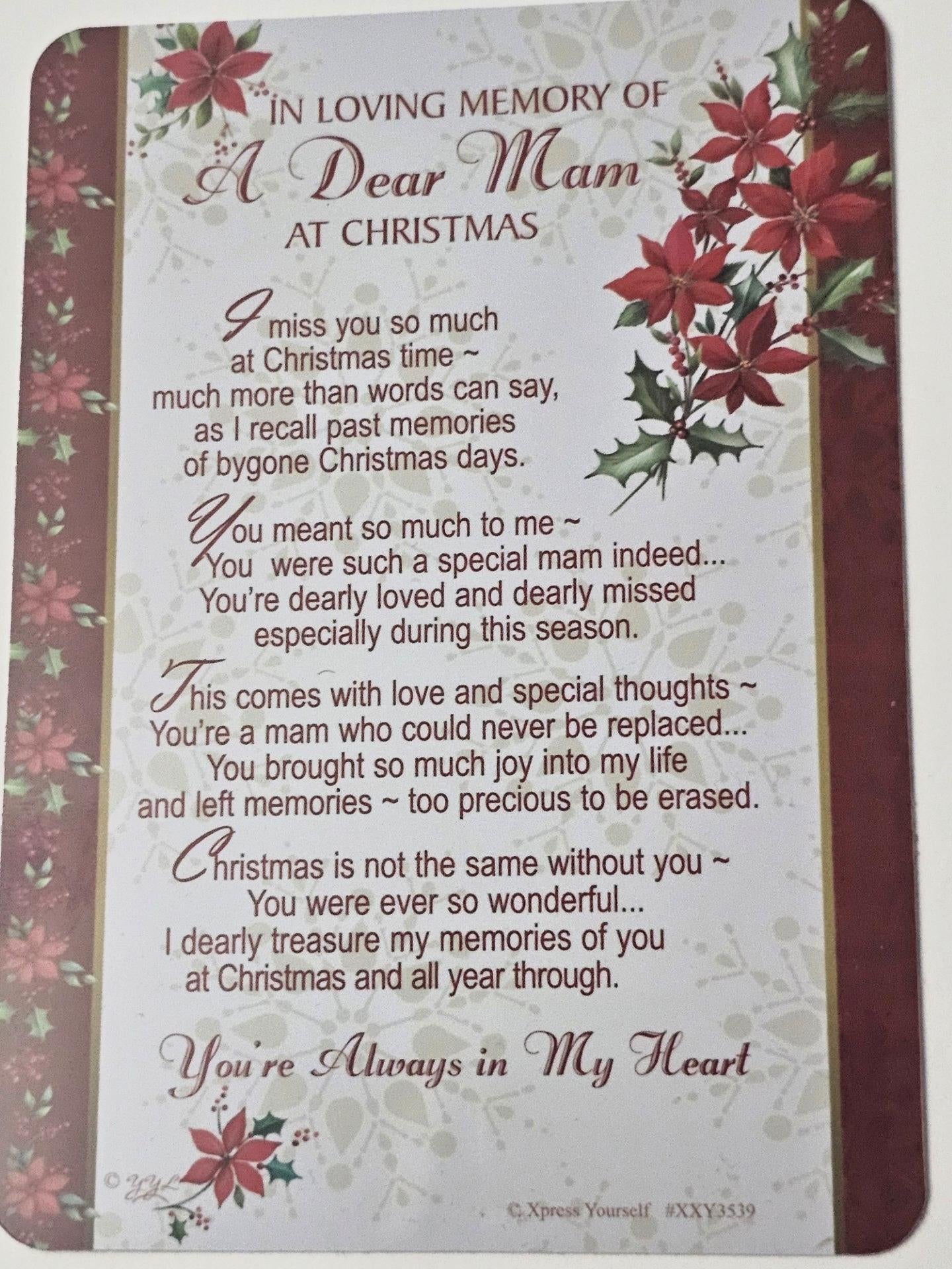 in loving  memory  of a dear mam  at christmas  graveside cards