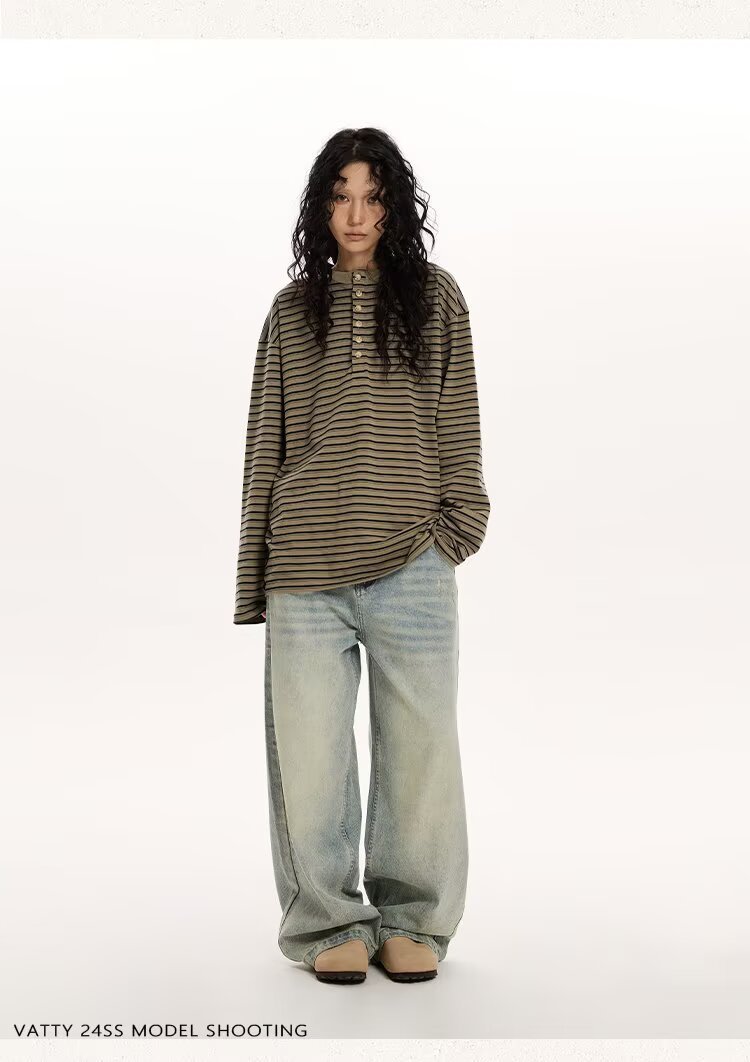 Women's Cotton Simple Loose Casual Striped Long-Sleeve Top
