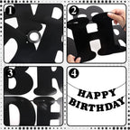 Adecortalk Black Happy Birthday Banner – Elegant Birthday Backdrop & Party Decoration for Kids & Adults