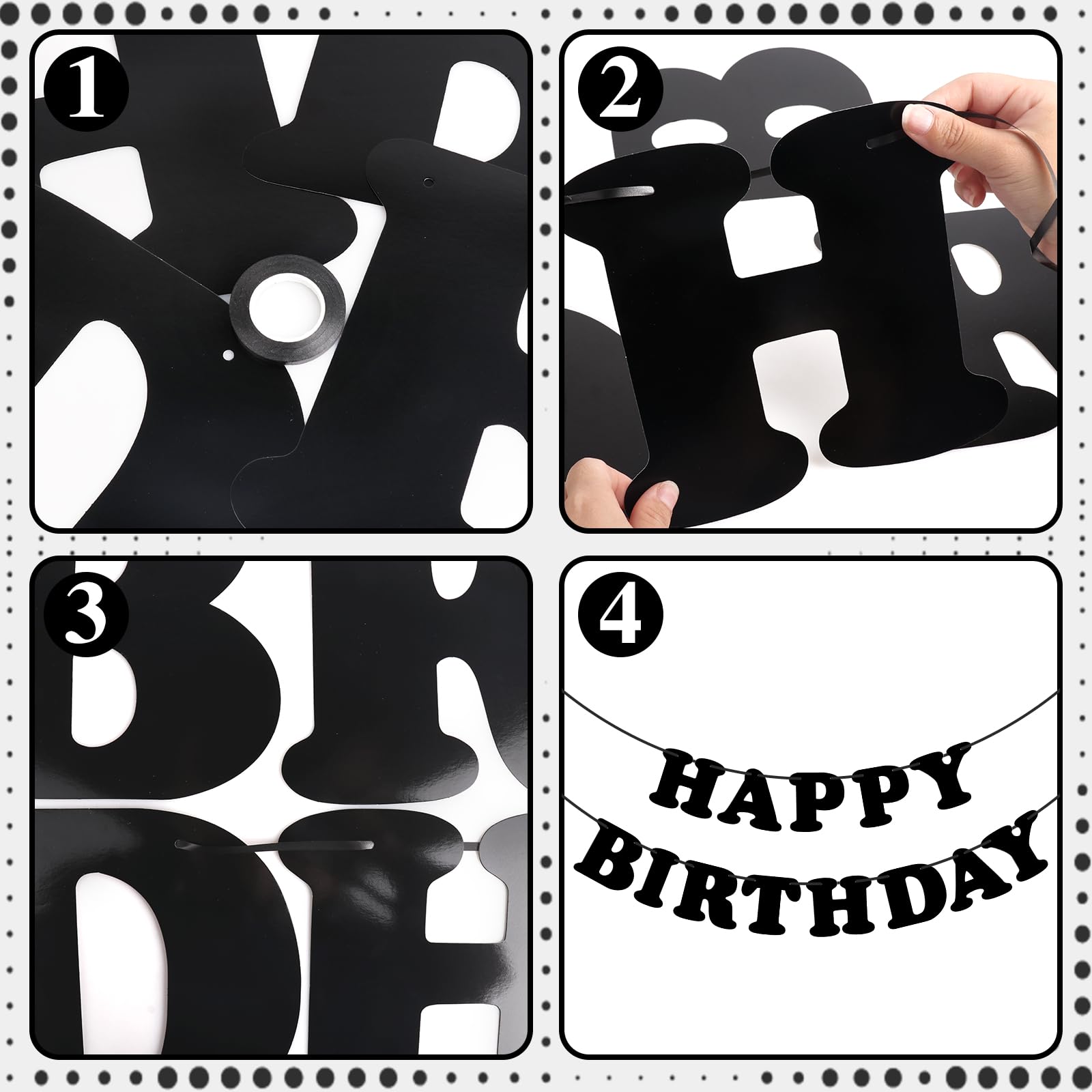 Adecortalk Black Happy Birthday Banner – Elegant Birthday Backdrop & Party Decoration for Kids & Adults