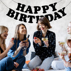 Adecortalk Black Happy Birthday Banner – Elegant Birthday Backdrop & Party Decoration for Kids & Adults