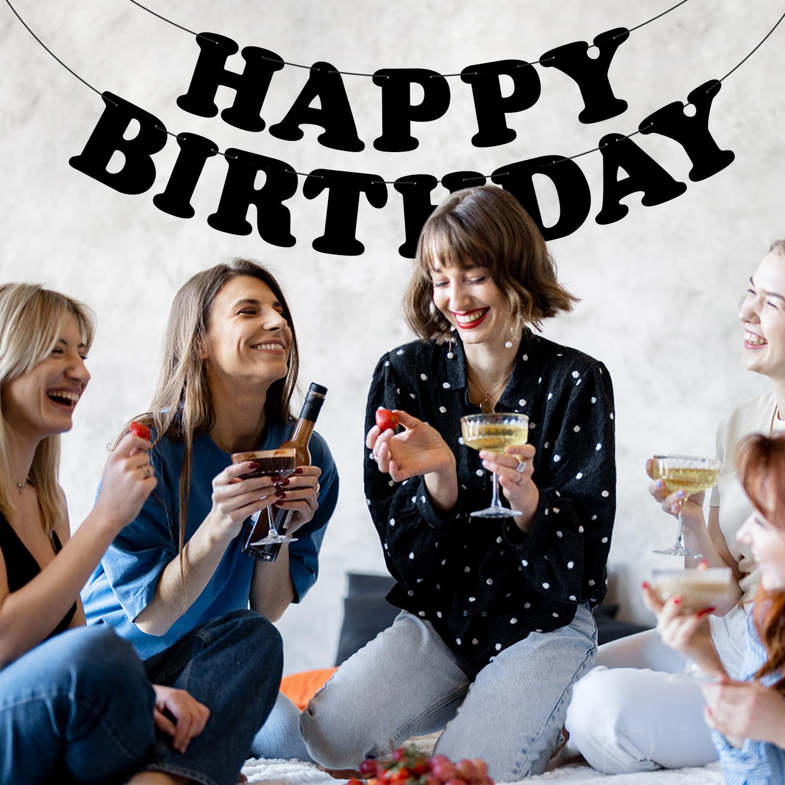Adecortalk Black Happy Birthday Banner – Elegant Birthday Backdrop & Party Decoration for Kids & Adults