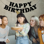 Adecortalk Black Happy Birthday Banner – Elegant Birthday Backdrop & Party Decoration for Kids & Adults