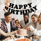 Adecortalk Black Happy Birthday Banner – Elegant Birthday Backdrop & Party Decoration for Kids & Adults
