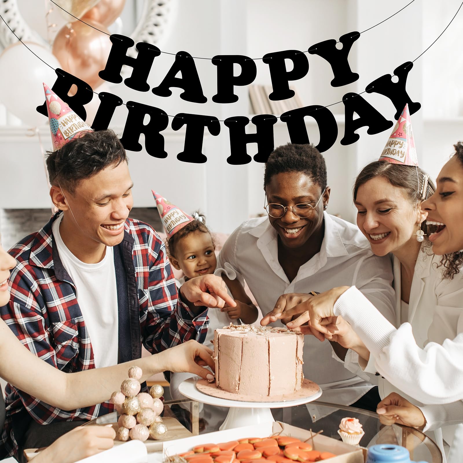 Adecortalk Black Happy Birthday Banner – Elegant Birthday Backdrop & Party Decoration for Kids & Adults