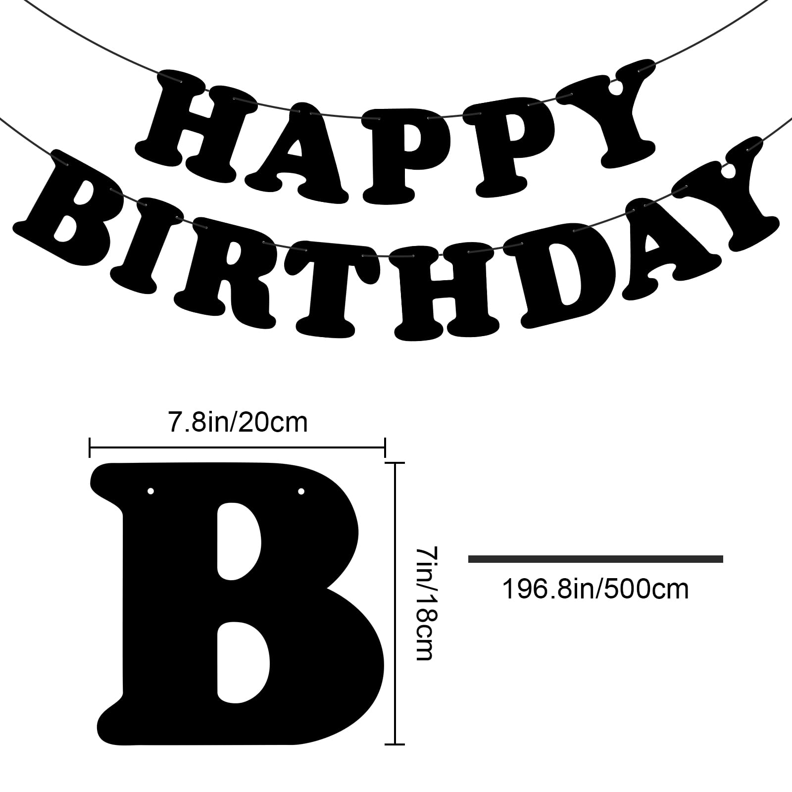 Adecortalk Black Happy Birthday Banner – Elegant Birthday Backdrop & Party Decoration for Kids & Adults