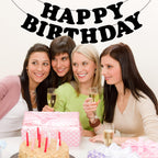 Adecortalk Black Happy Birthday Banner – Elegant Birthday Backdrop & Party Decoration for Kids & Adults