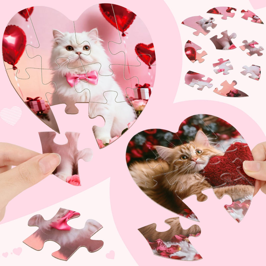 Adecortalk 24 Pcs Valentine's Day Gift Cards with Heart Jigsaw Puzzles – Kids Party Favors & Classroom Prizes