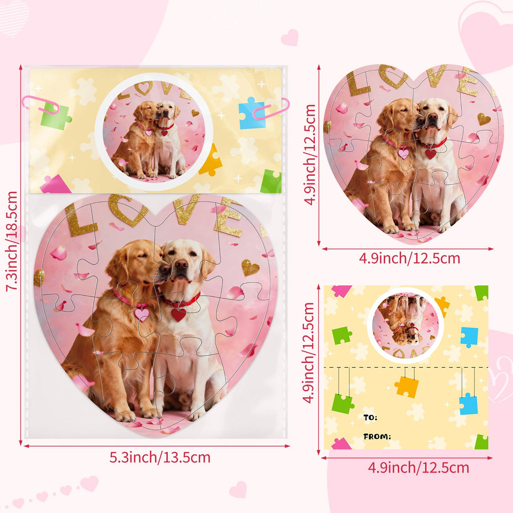 Adecortalk 24 Pcs Valentine's Day Gift Cards with Heart Jigsaw Puzzles – Kids Party Favors & Classroom Prizes