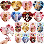 Adecortalk 24 Pcs Valentine's Day Gift Cards with Heart Jigsaw Puzzles – Kids Party Favors & Classroom Prizes