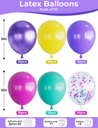 Adeyoo 60 Pcs Confetti Balloons – Pink, Blue, Purple, Teal – 12in Latex Party Decor