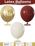 Adeyoo Burgundy & Gold Balloons 50-Piece Set, 12-Inch Glitter Latex – Wedding & Party Decor