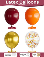 Adeyoo Fall Balloons – 12in Burgundy Orange Gold Confetti Set, 50Pcs for Autumn Thanksgiving & Party Decor