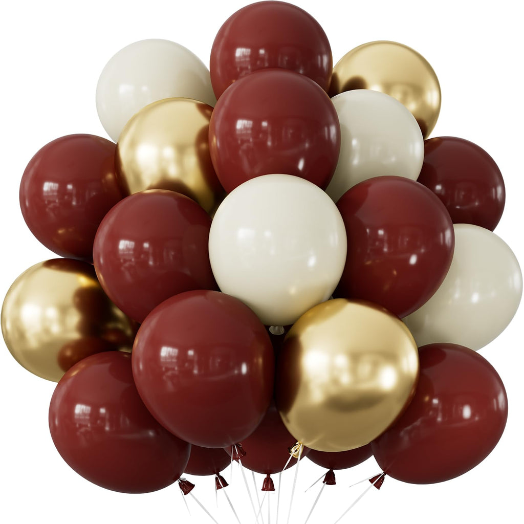 Adeyoo Burgundy & Gold Balloons 50-Piece Set, 12-Inch Glitter Latex – Wedding & Party Decor