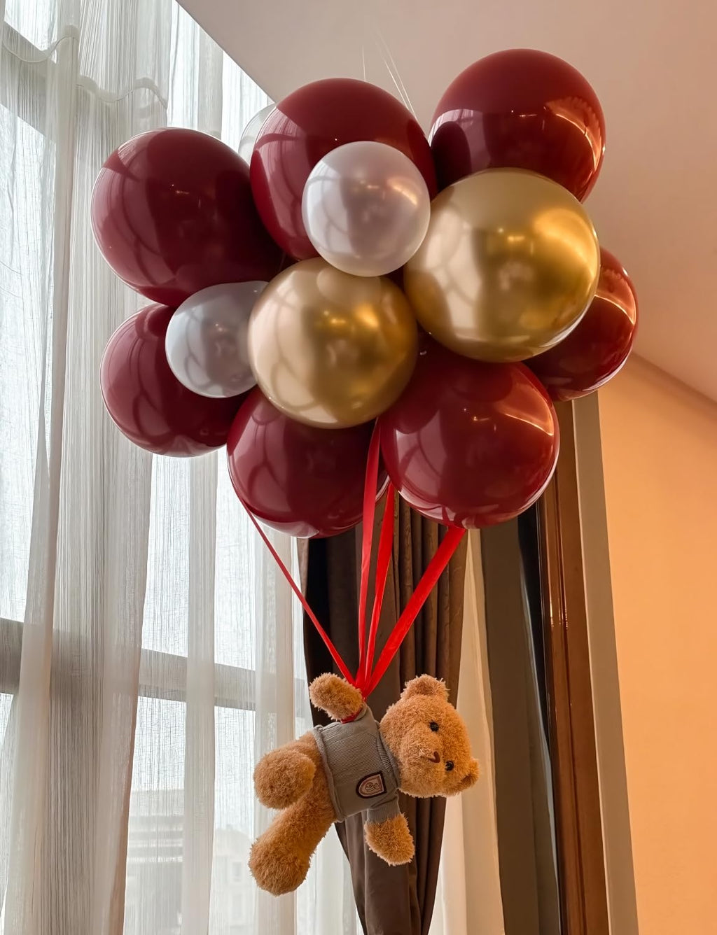 Adeyoo Burgundy & Gold Balloons 50-Piece Set, 12-Inch Glitter Latex – Wedding & Party Decor