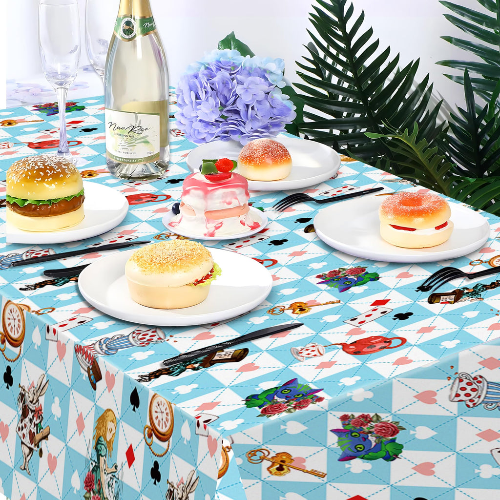 Adirasenotek Wonderland 3Pcs Tablecloths – 87x51-Inch Rectangular Plastic Covers for Kids' Parties