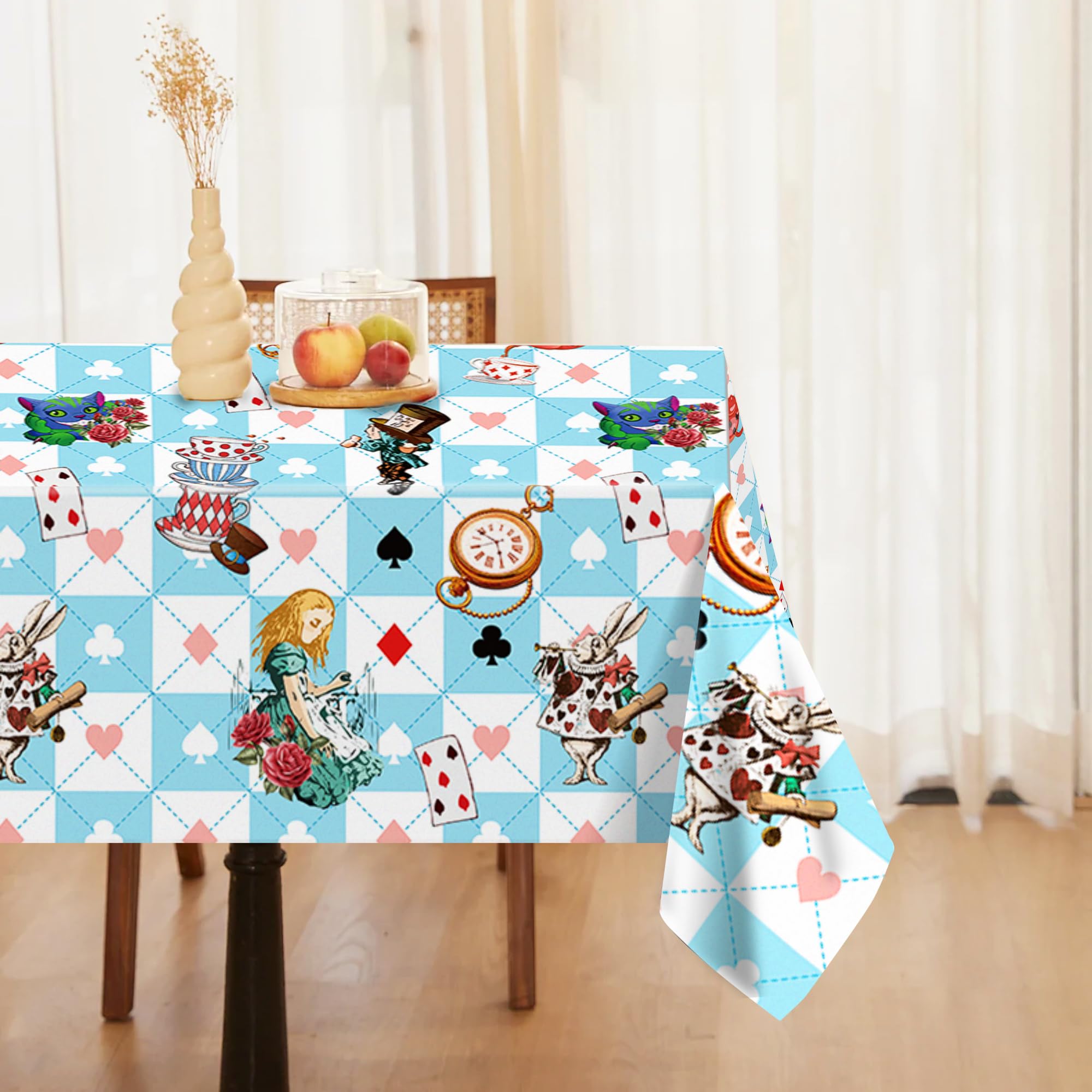 Adirasenotek Wonderland 3Pcs Tablecloths – 87x51-Inch Rectangular Plastic Covers for Kids' Parties