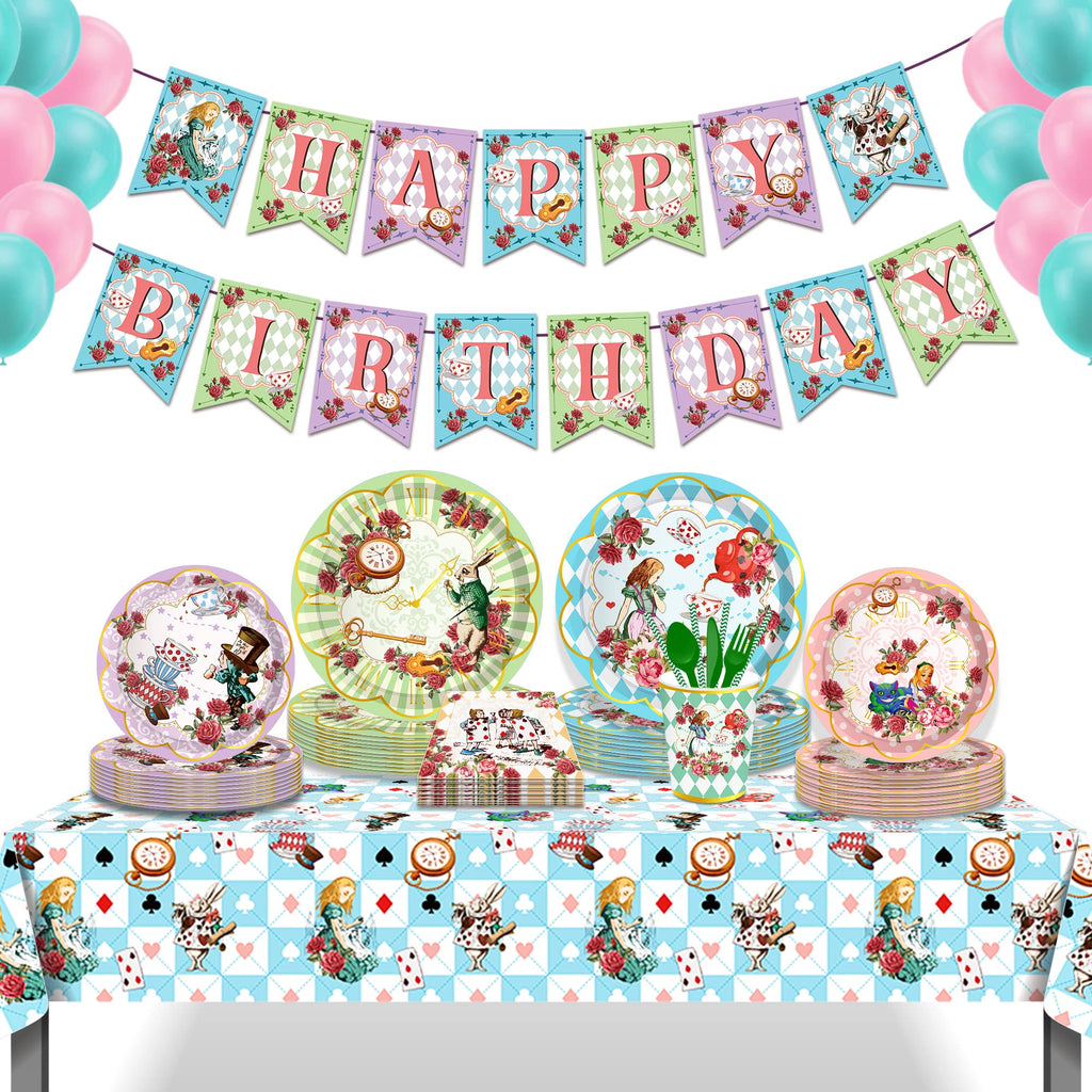 Adirasenotek Wonderland 3Pcs Tablecloths – 87x51-Inch Rectangular Plastic Covers for Kids' Parties