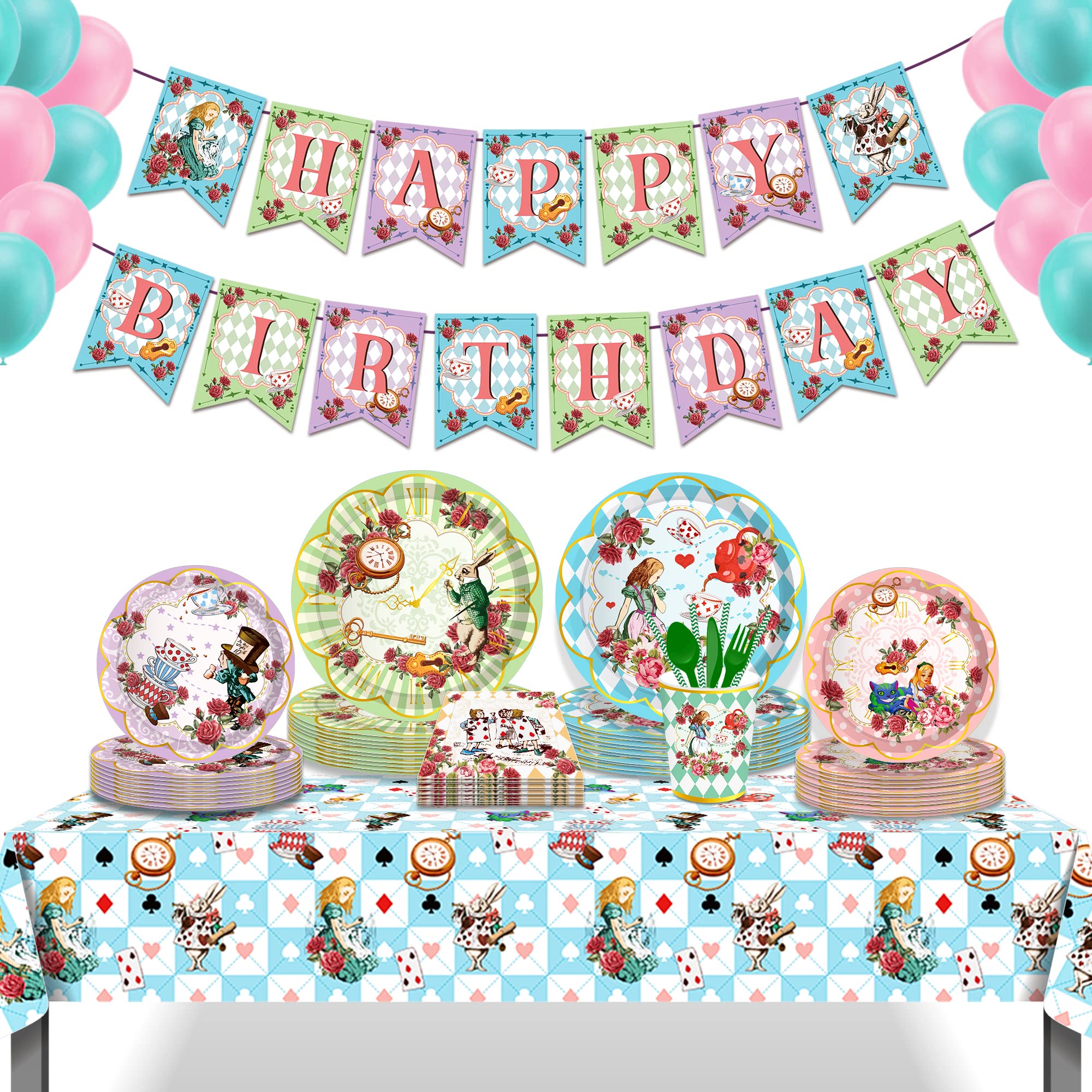 Adirasenotek Wonderland 3Pcs Tablecloths – 87x51-Inch Rectangular Plastic Covers for Kids' Parties