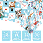 Adirasenotek Wonderland 3Pcs Tablecloths – 87x51-Inch Rectangular Plastic Covers for Kids' Parties