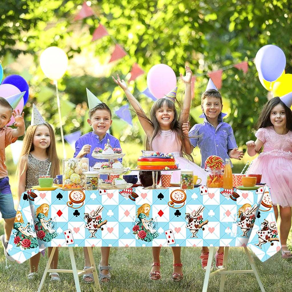 Adirasenotek Wonderland 3Pcs Tablecloths – 87x51-Inch Rectangular Plastic Covers for Kids' Parties