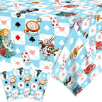 Adirasenotek Wonderland 3Pcs Tablecloths – 87x51-Inch Rectangular Plastic Covers for Kids' Parties