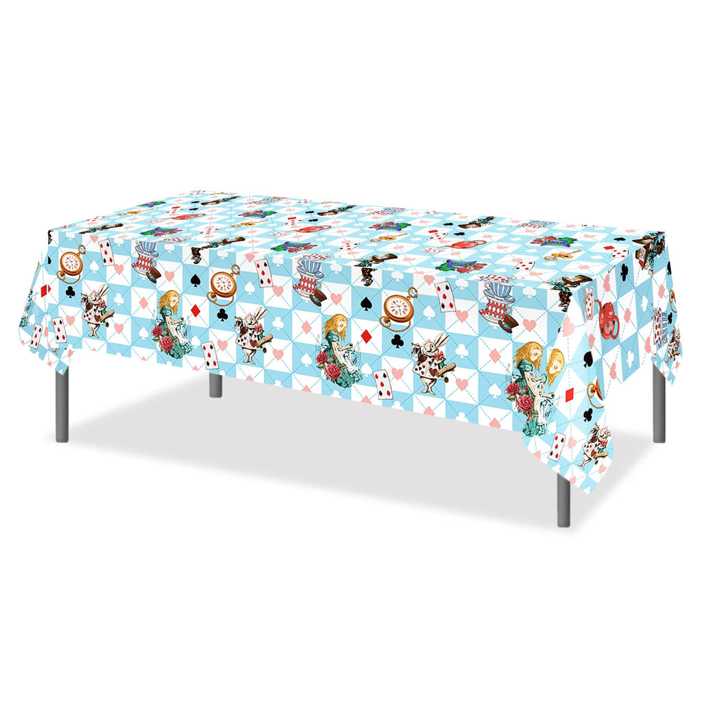 Adirasenotek Wonderland 3Pcs Tablecloths – 87x51-Inch Rectangular Plastic Covers for Kids' Parties