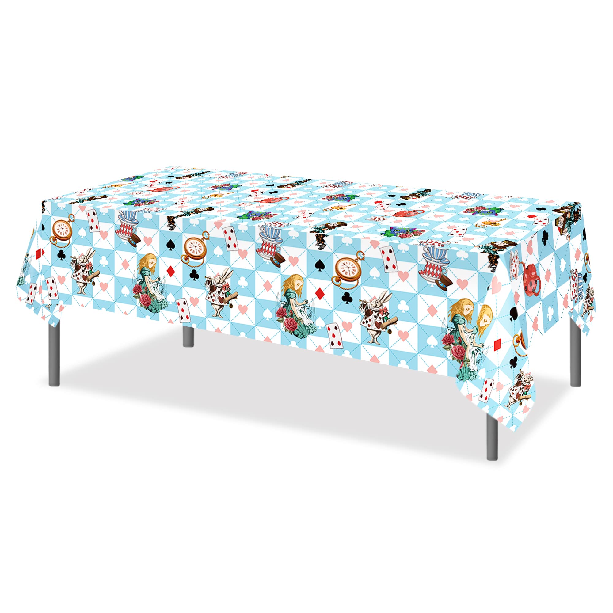 Adirasenotek Wonderland 3Pcs Tablecloths – 87x51-Inch Rectangular Plastic Covers for Kids' Parties