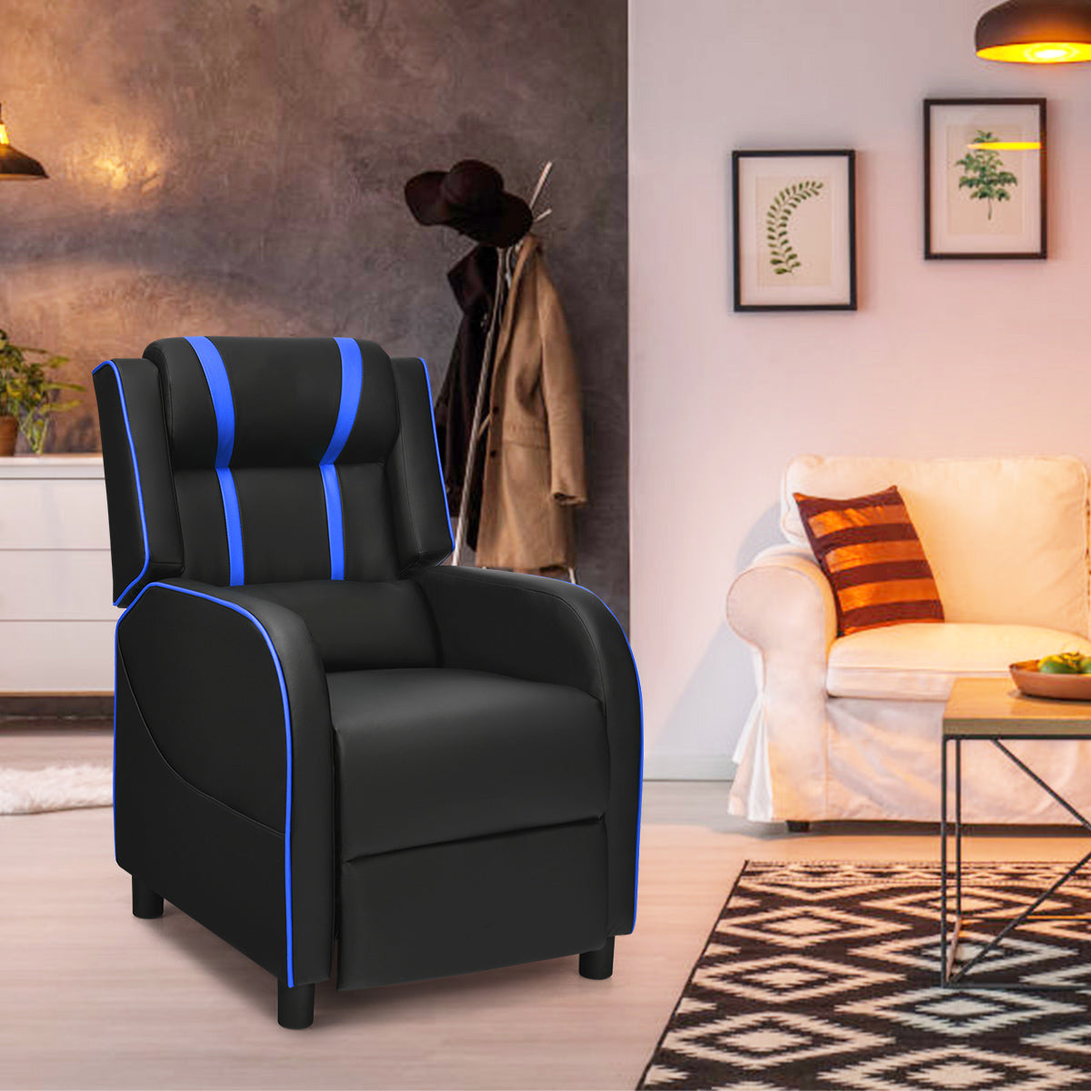 Adjustable Gaming Chair with Footrest Headrest and Lumbar Support-Blue