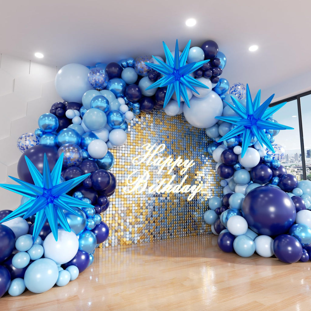 ADOINBY Blue Balloon Arch Kit – 152Pcs Navy Blue Balloons & Stars Garland for Parties