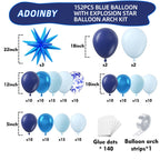 ADOINBY Blue Balloon Arch Kit – 152Pcs Navy Blue Balloons & Stars Garland for Parties