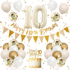 Adorely 10th Birthday Decorations – Sand White Gold Balloon Kit & Banner