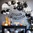 Adorely 6Pcs Black Silver 22in Foil Balloons – 4D Round & Explosion Star Party Decor