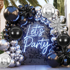 Adorely 6Pcs Black Silver 22in Foil Balloons – 4D Round & Explosion Star Party Decor