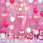 Adorely 7th Birthday Decorations for Girls – Hot Pink Balloons, Banner & Fringe Curtain